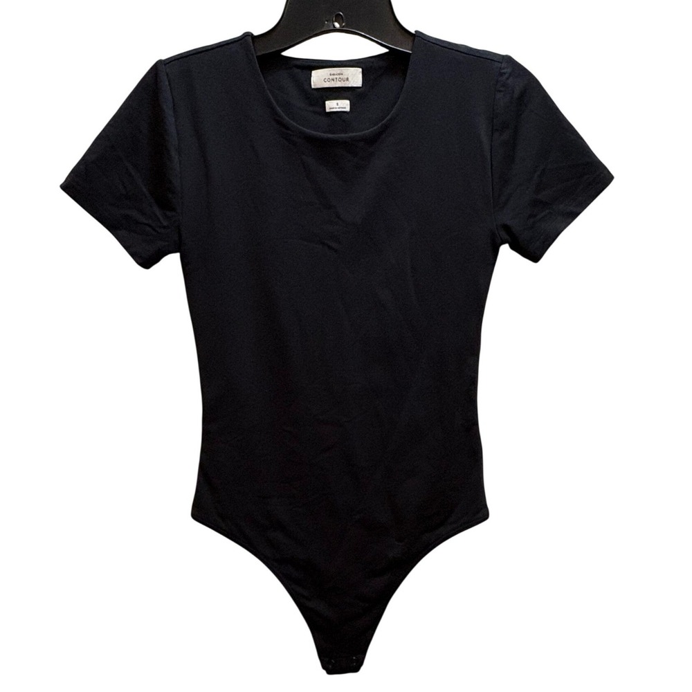 Babaton Bodysuit Women S Black Contour Short Sleeve Crew Neck Thong Double Lined